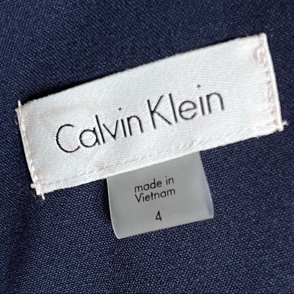 Calvin Klein Navy Blue Black & White Dress with Belt, Fully Lined, NWT - Picture 7 of 9